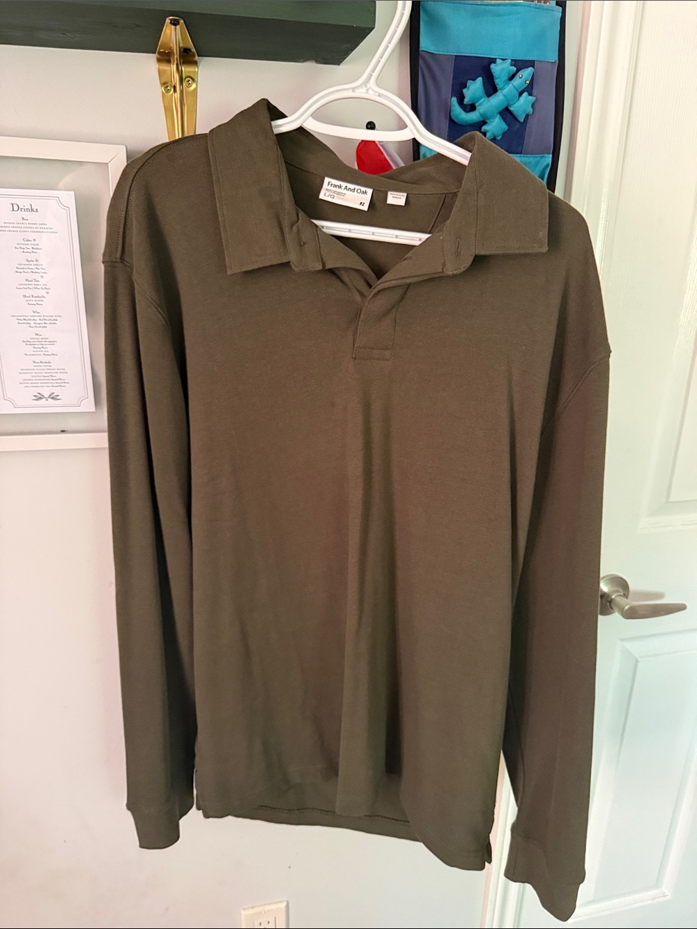 Frank & Oak Olive Green Long-Sleeve Polo